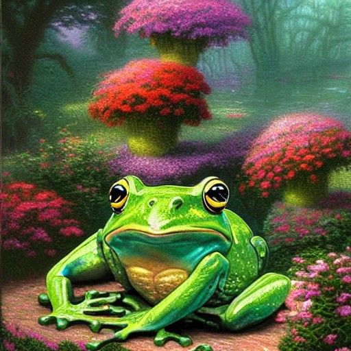 Ethereal Frog Topiary in a Fantasy Landscape