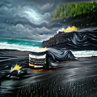 Dramatic Black Sand Beach Landscape