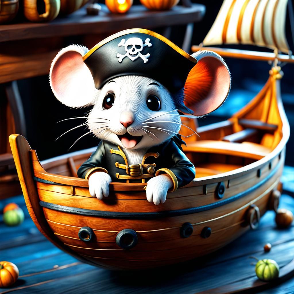Cute Pirate Mouse in Gourd Ship: 3D Anime
