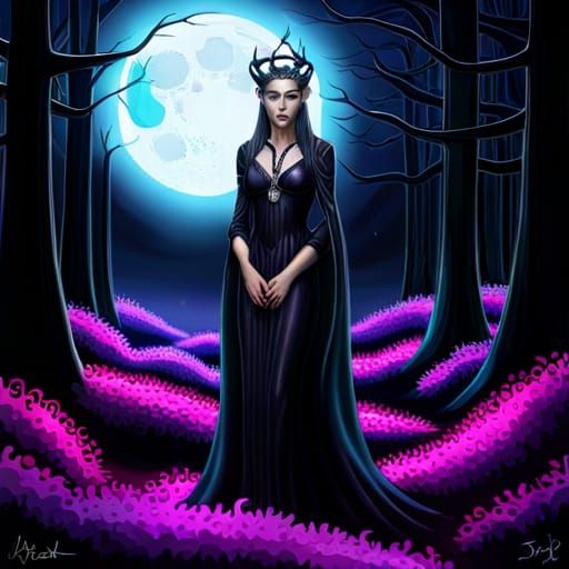 Dark Fae Goddess in Mystical Forest: 3D Art