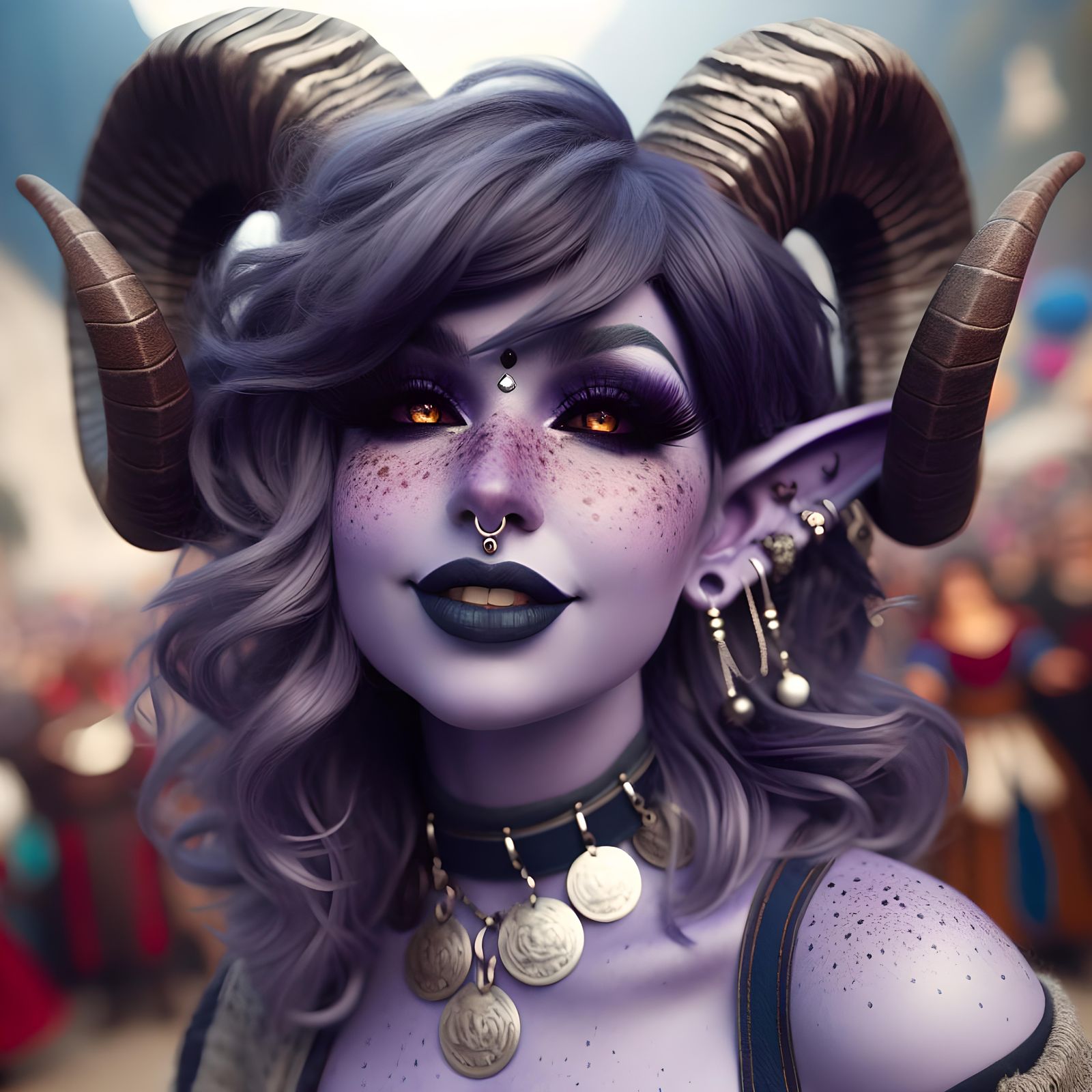 Tiefling Woman at Festival, Digital Rendering