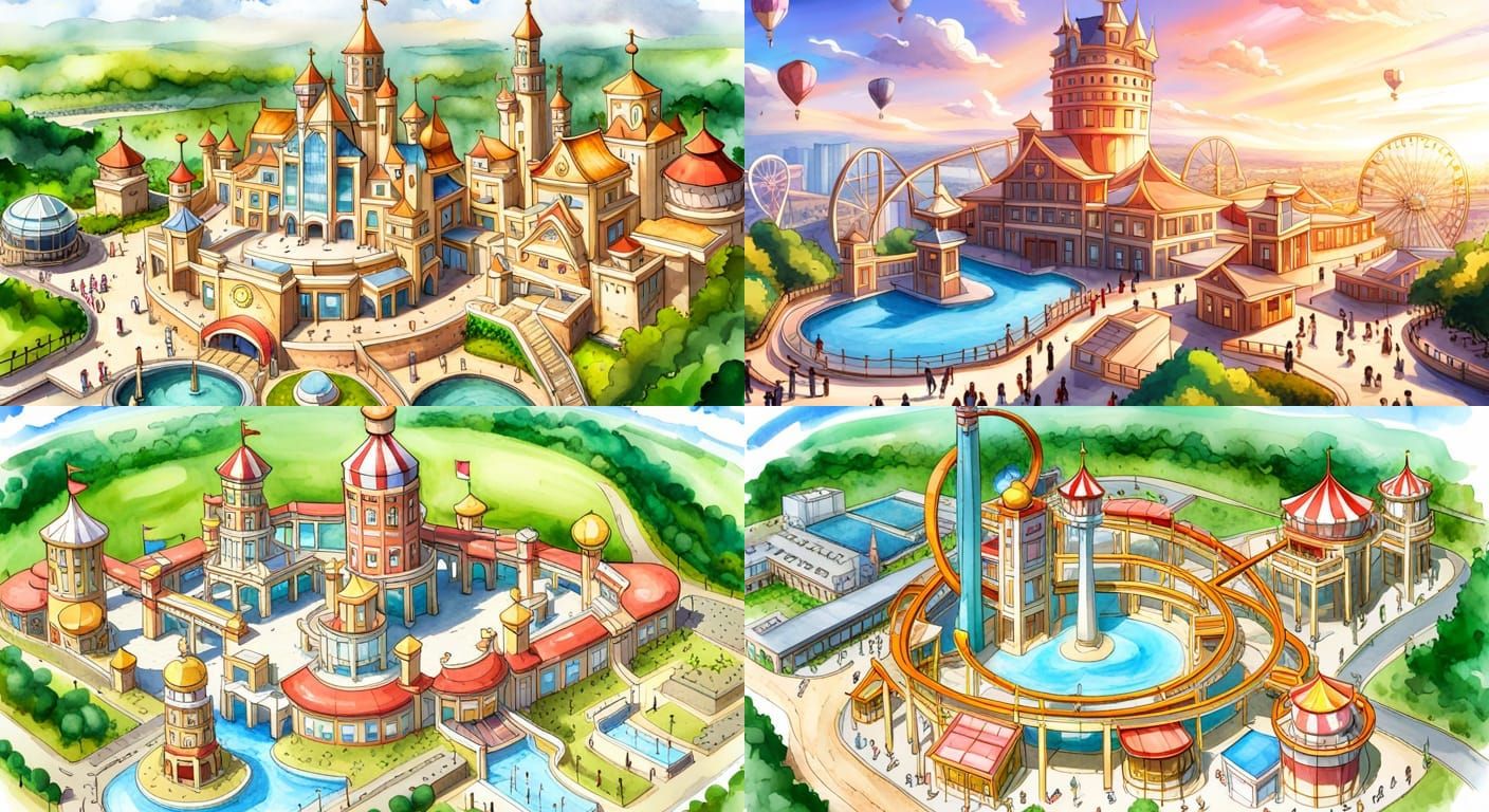 Anime Style Theme Park Bird's Eye View