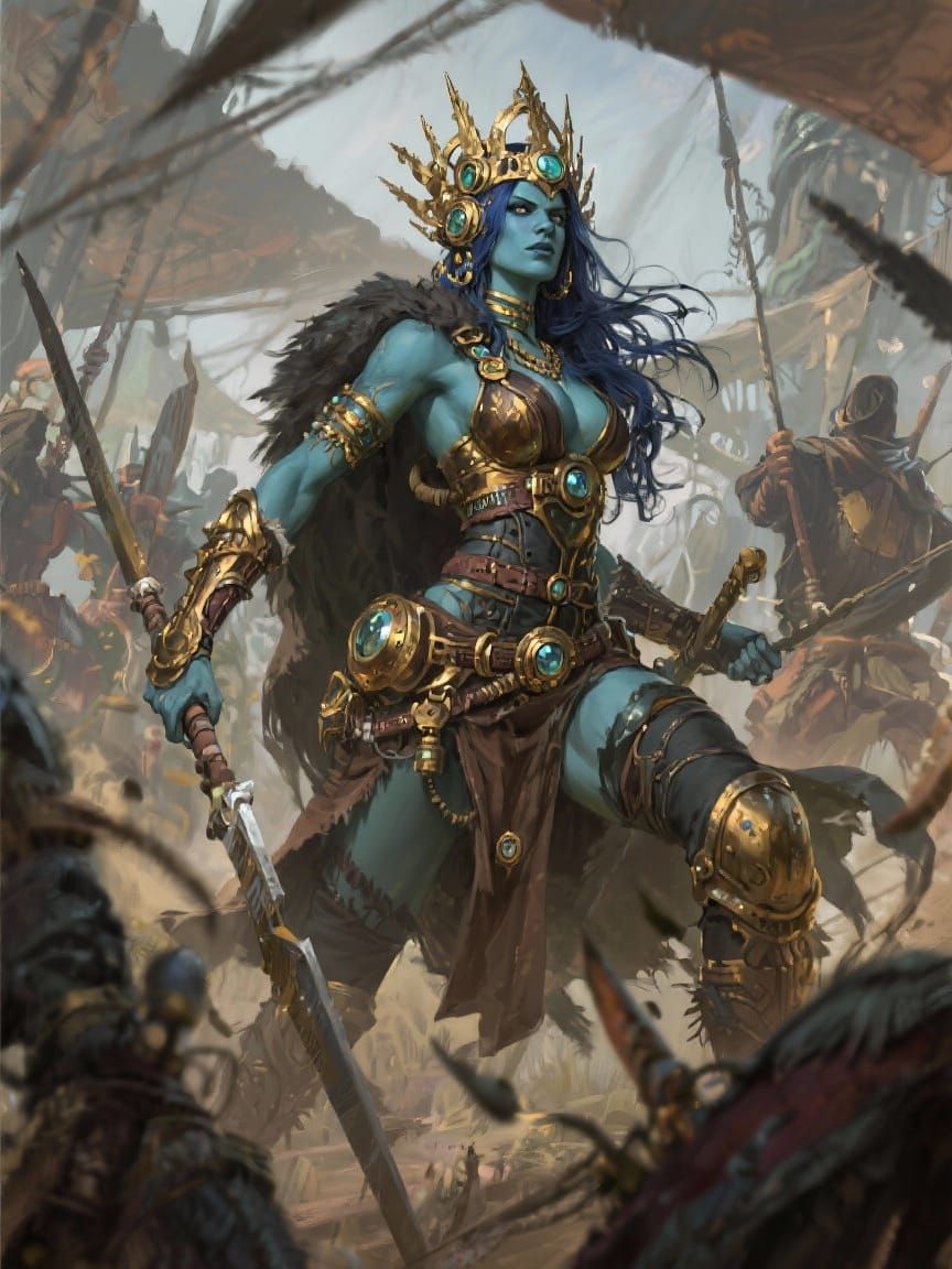 Steampunk Barbarian Queen in Dynamic Action Scene