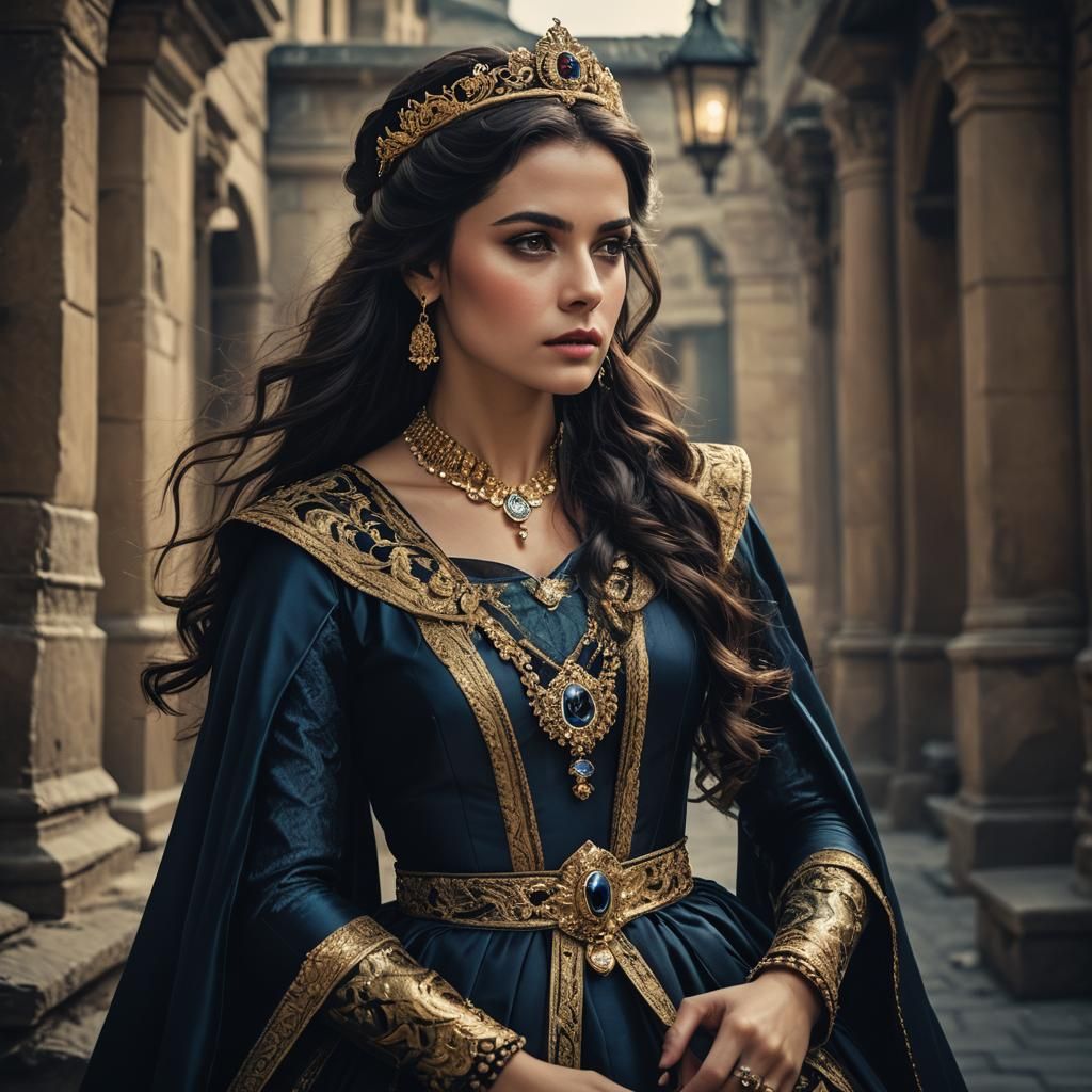 Elegant Woman in Royal Attire: A Cinematic Portrait