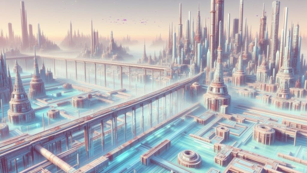 Underwater Radioactive City in Post-Apocalyptic Style