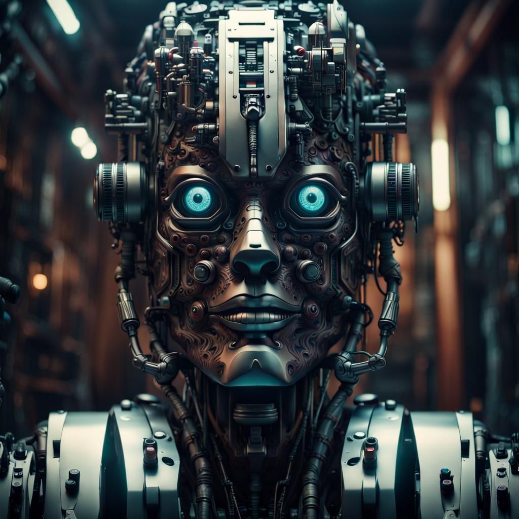 Creepy Robot Face in Cinematic Digital Art Style