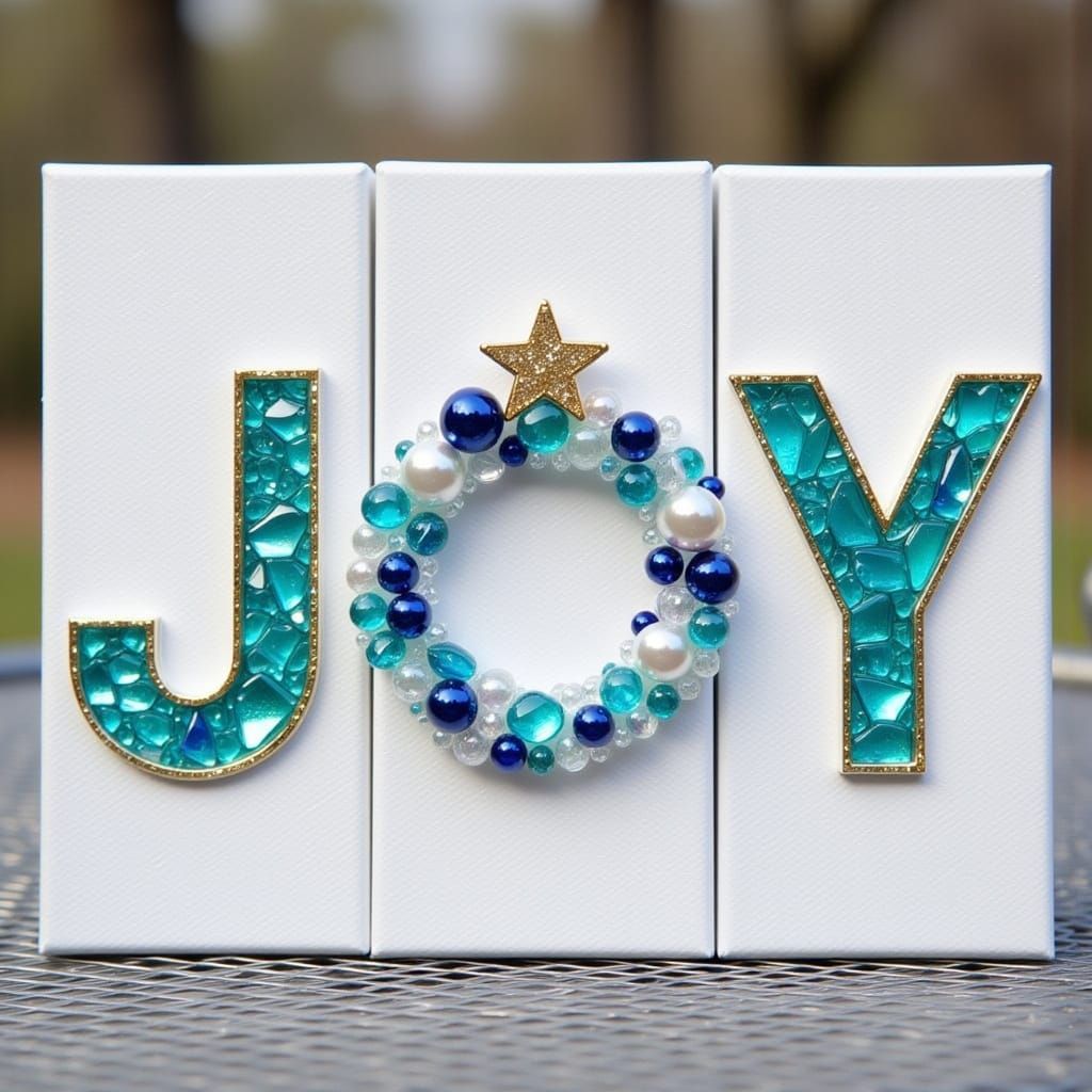 Joyful Christmas Panels with Crushed Glass and Gems