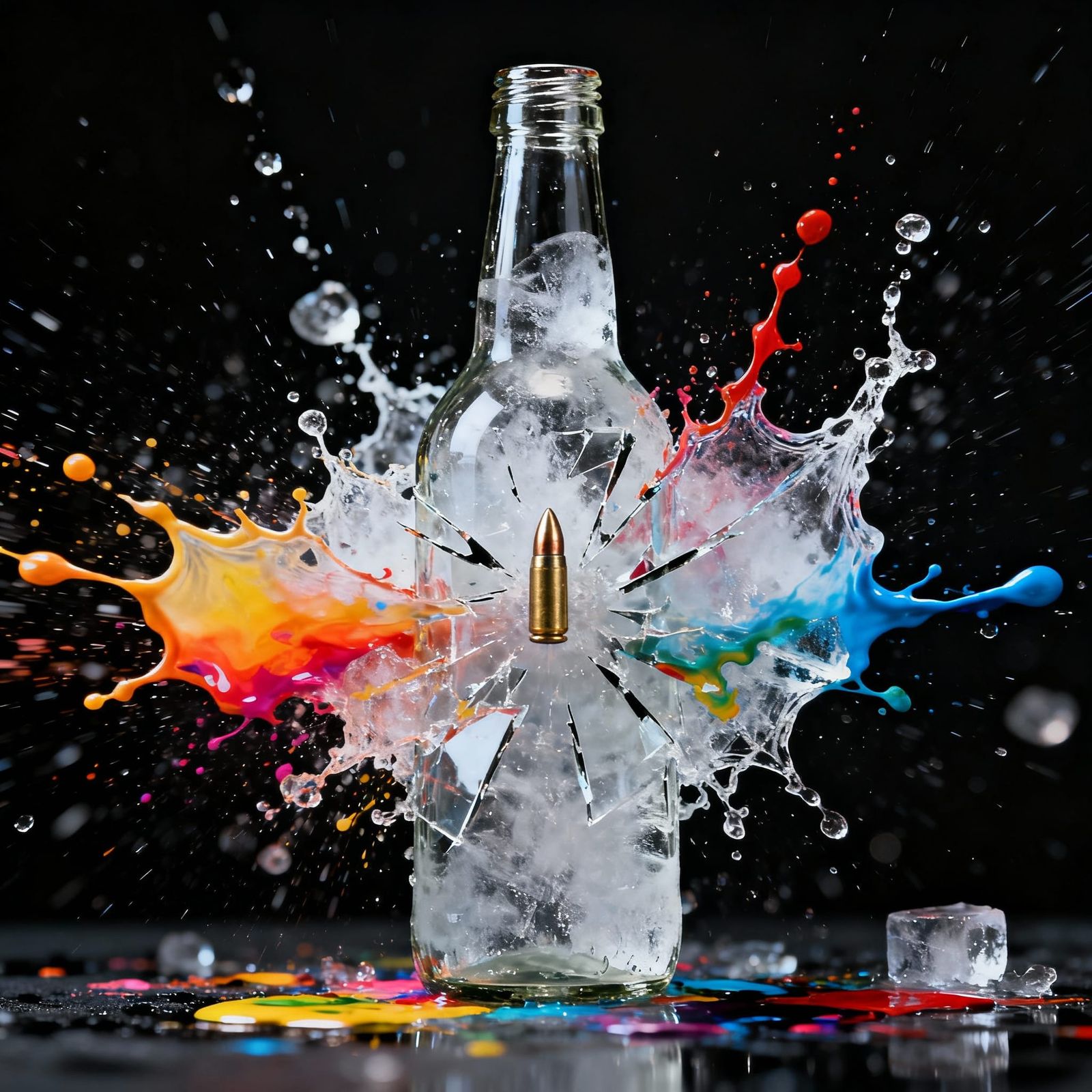 Bullet Shatters Glass Bottle in High-Speed Photo