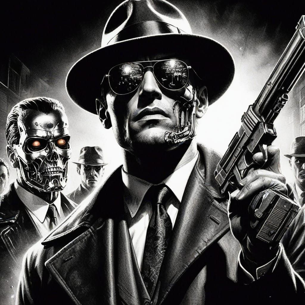 Terminator Detective in Film Noir Style