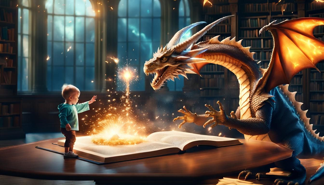 Child Wizard and Dragon Sparkle Magic