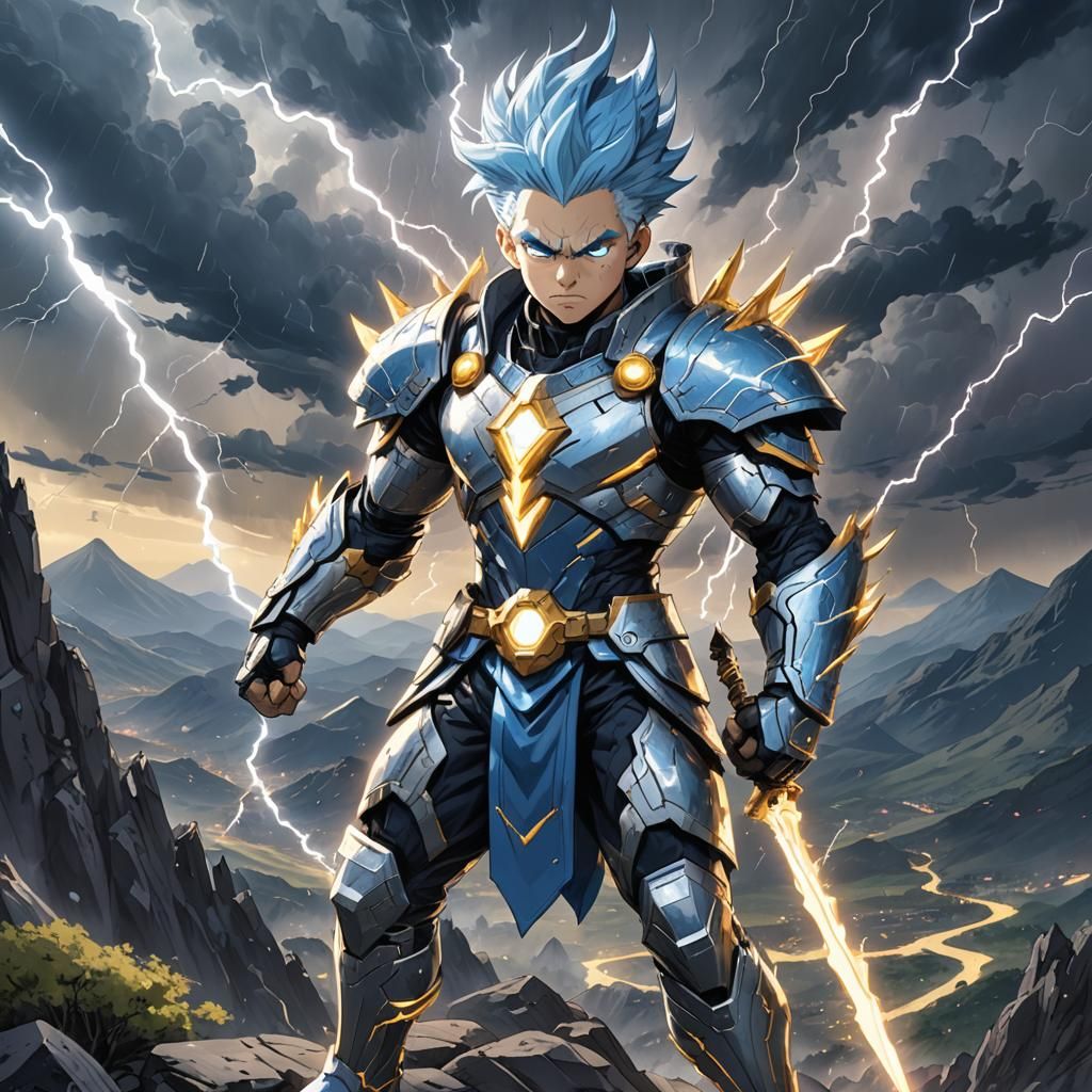 Electrifying Thunder Guardian in Anime Style