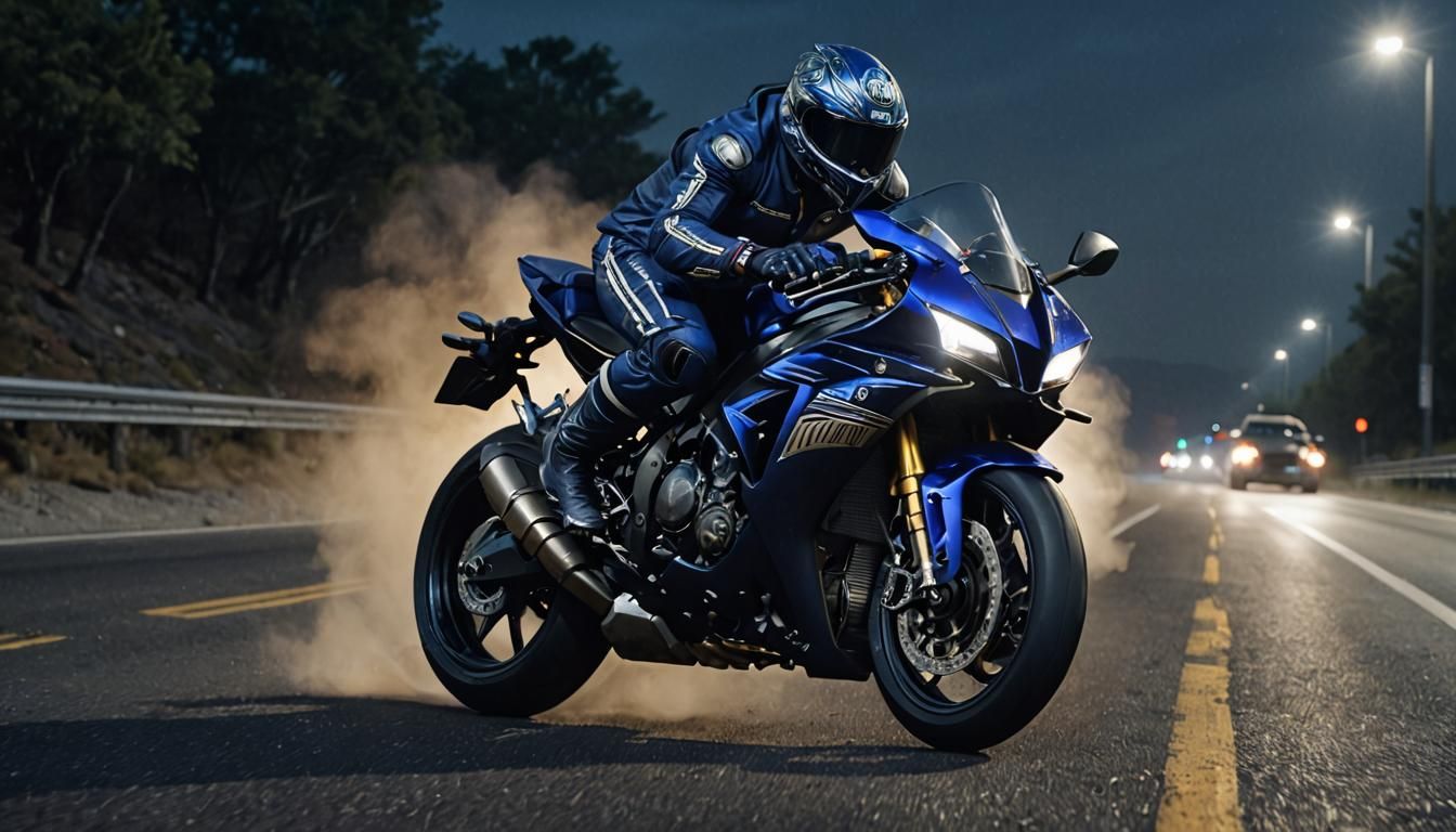 Werewolf Biker on Yamaha in Cyberpunk Style