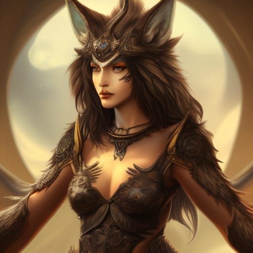 Detailed Wolf Goddess Fantasy Concept Art