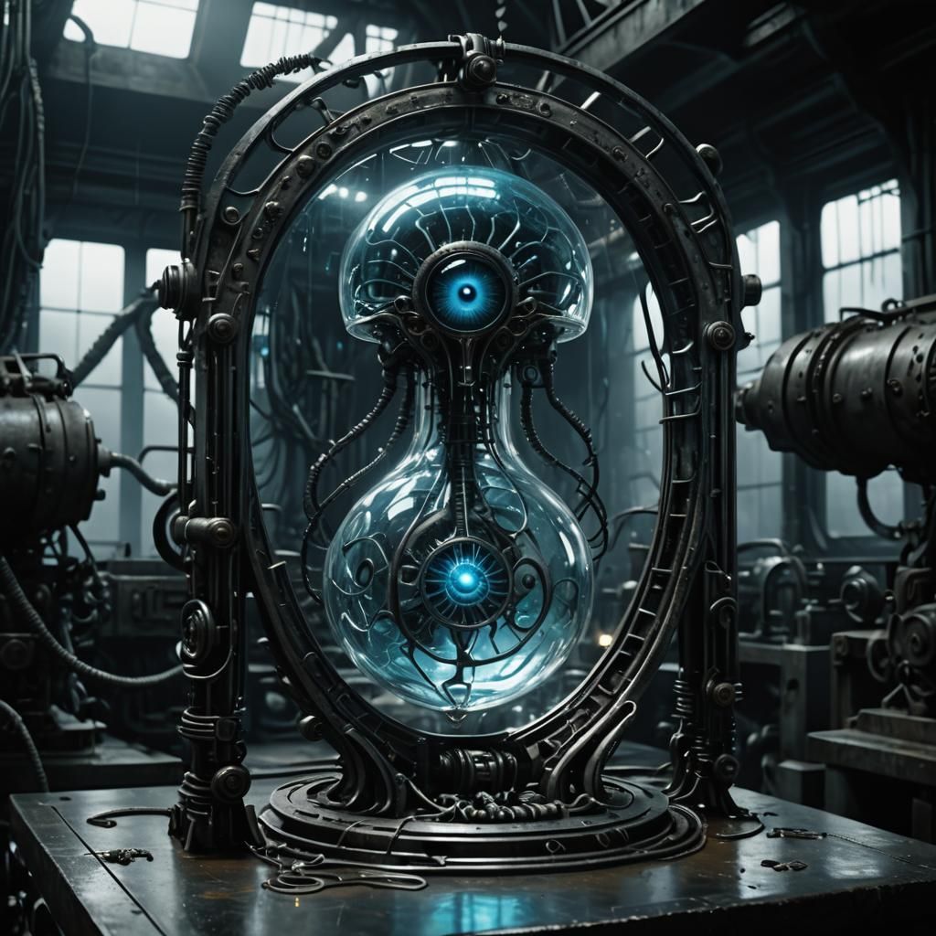 Biomechanical Glass Brain in Giger Style