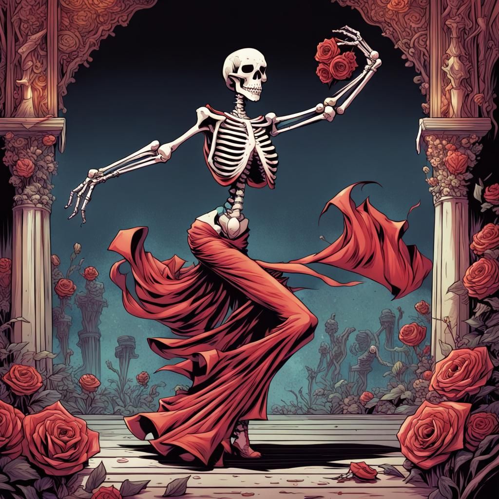 Skeleton Pinup Flamenco Dance Competition: Comic Book Art