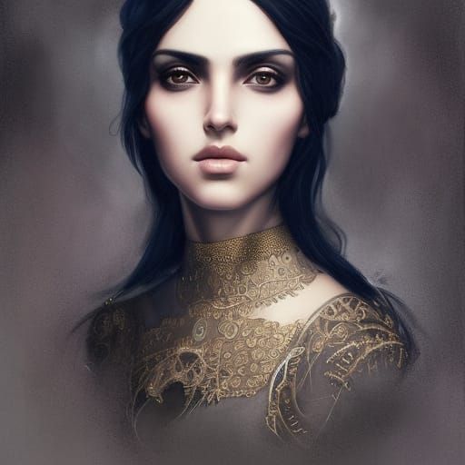 Elegant Middle Eastern Woman Portrait in Watercolor Style