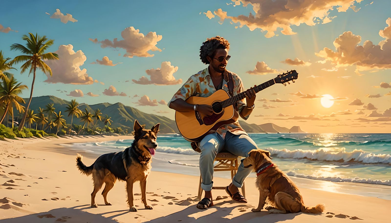 Caribbean Man and Dog Beach Guitar Serenade