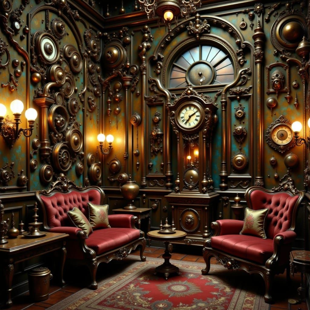 Victorian Steampunk Sitting Room With Intricate Gears