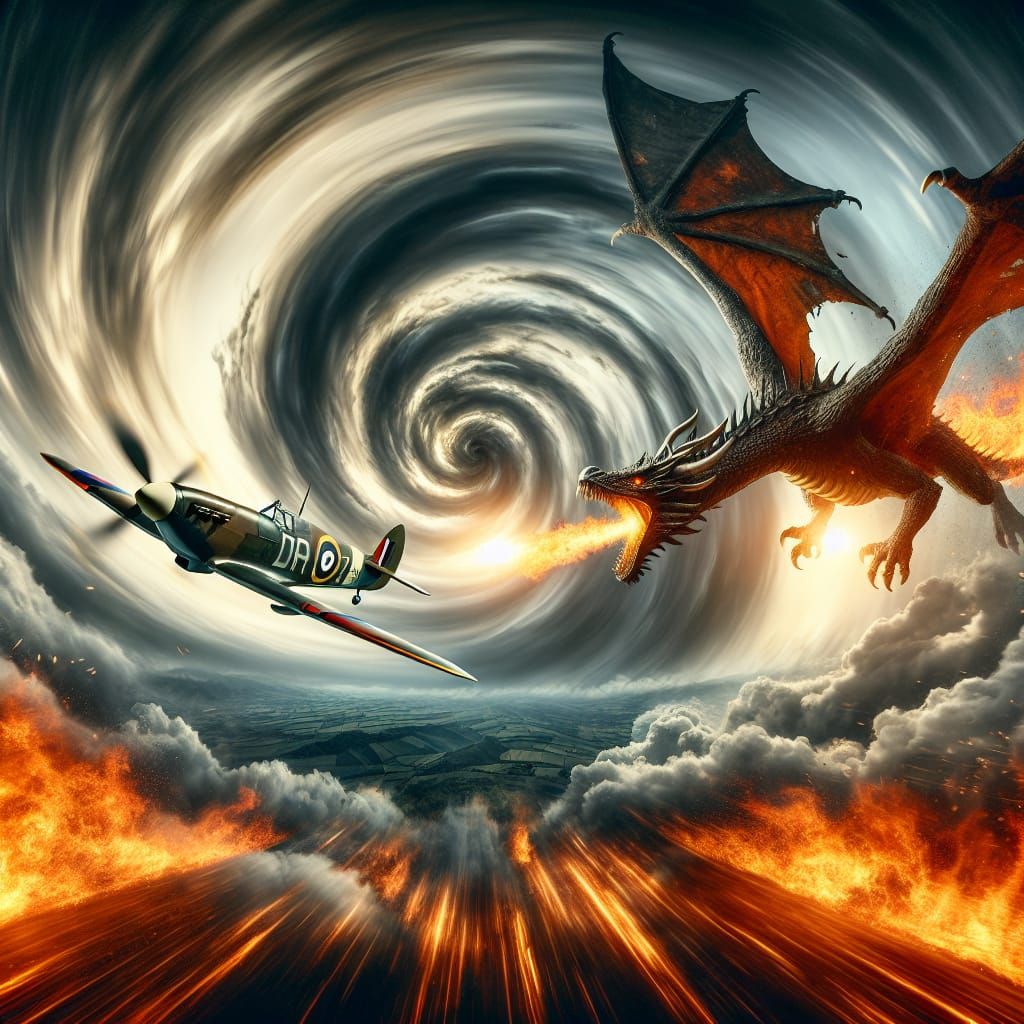 Spitfire Evades Dragon in Dramatic Sky Battle