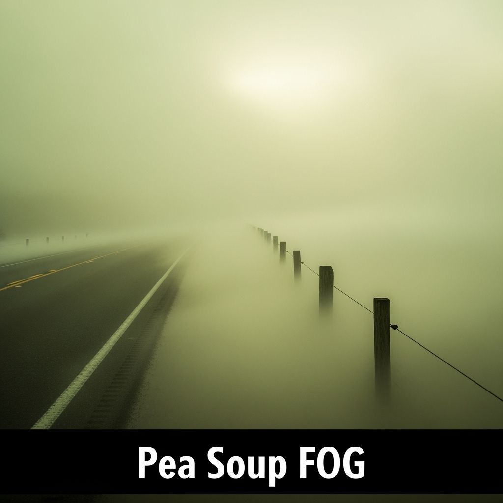 Eerie Fog Rolling Over Highway With Fence Tops Visible