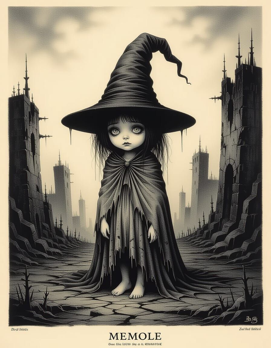 Memole Reimagined in a Haunting Beksiński Style