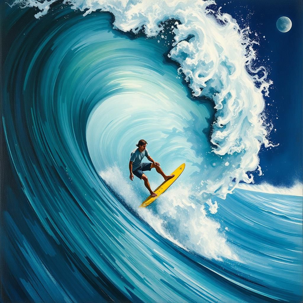 Ein Surfer in Aktion auf einer großen Welle, dargestellt mit...