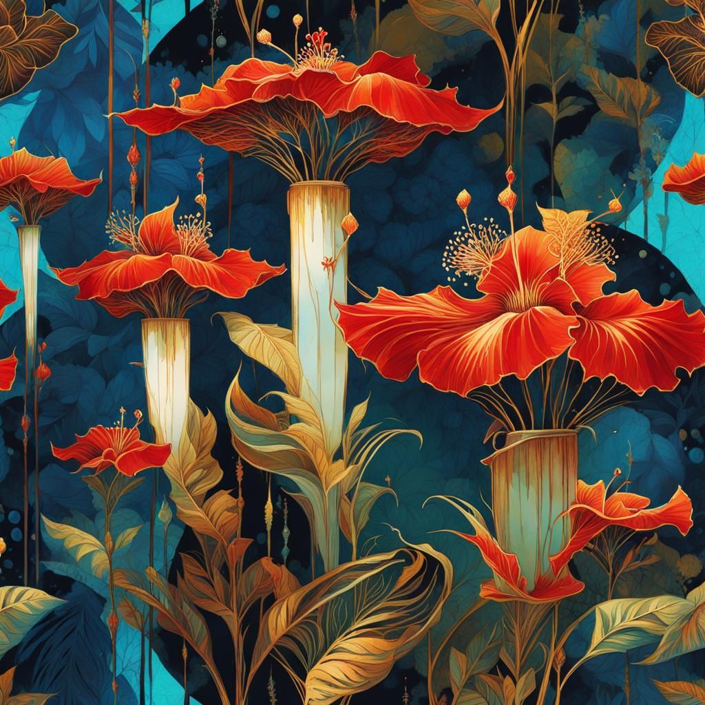 Hibiscus Flower in African Batik Style