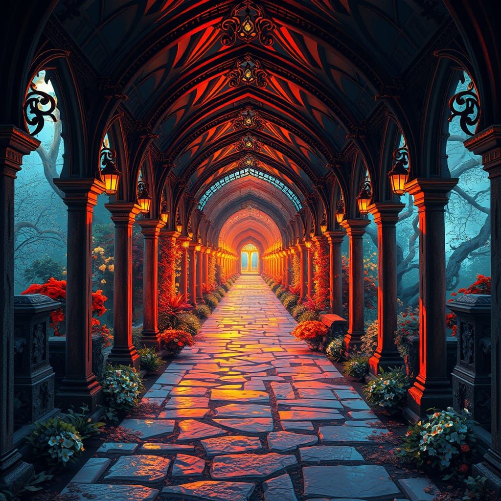 Gothic Garden Pathway with Iron Arches