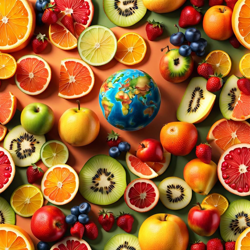 Earth Map Made of Fruits in Digital Art
