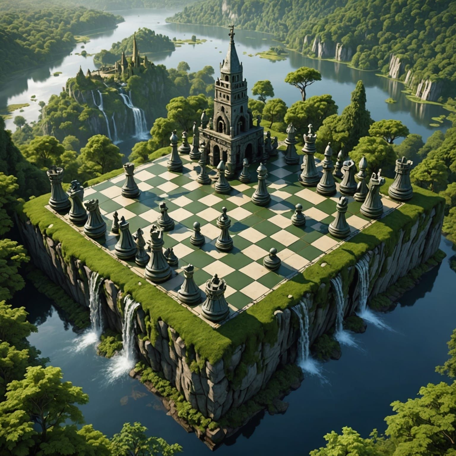 Mystical Chessboard Island with Mythical Creatures