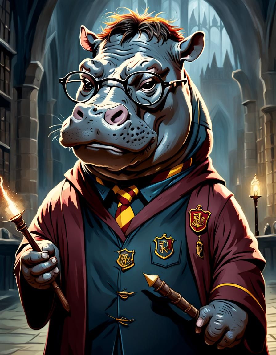Harry Potter Hippo: A Quirky Wizard Illustration