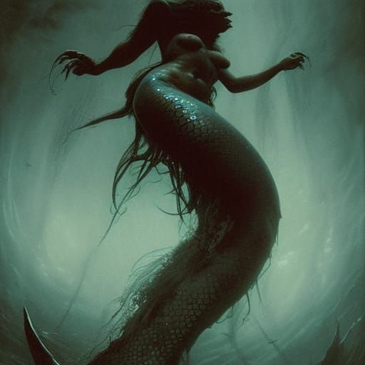 Horror Demon Mermaid in Gustave Doré Style