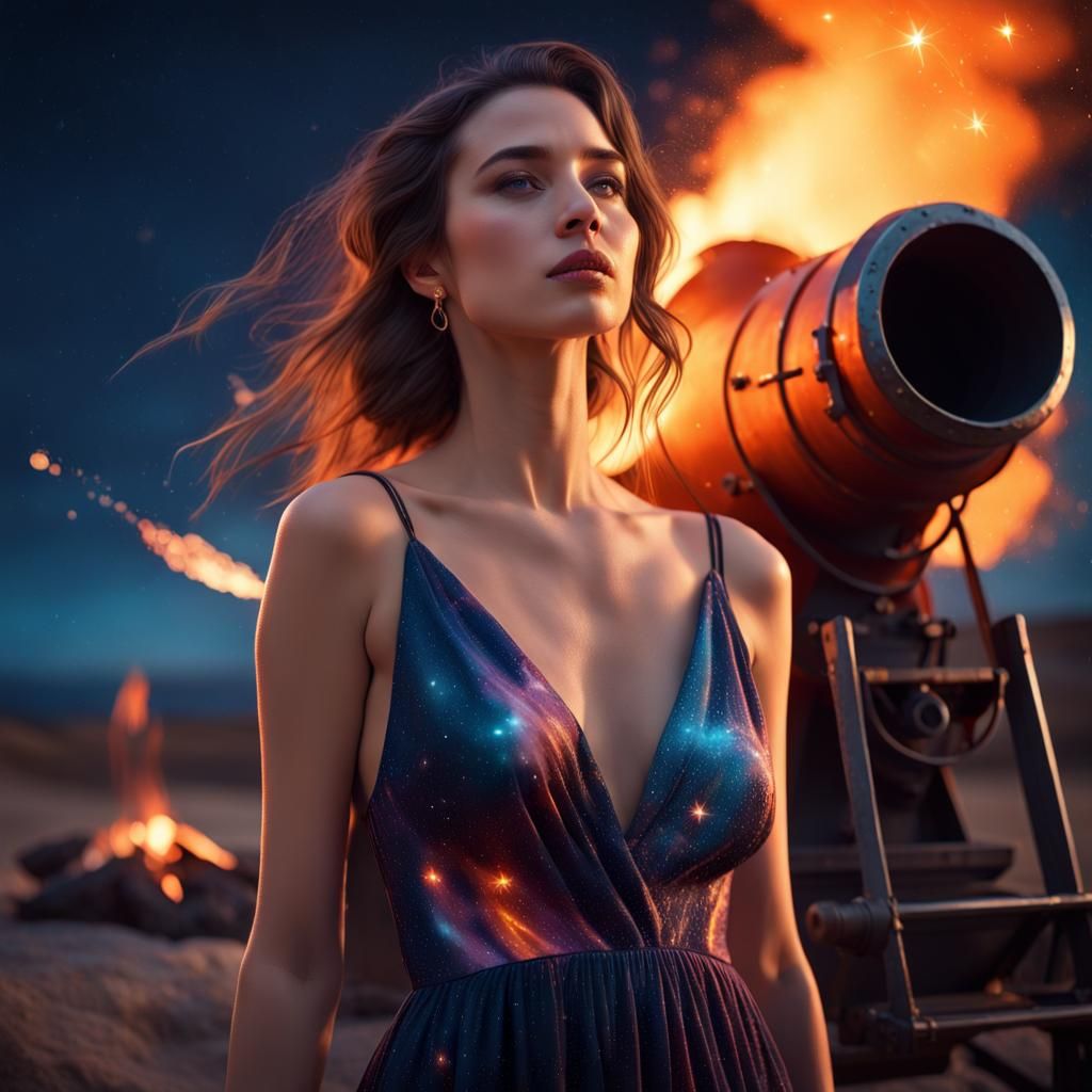 Sensual Woman Under a Starry Night Sky