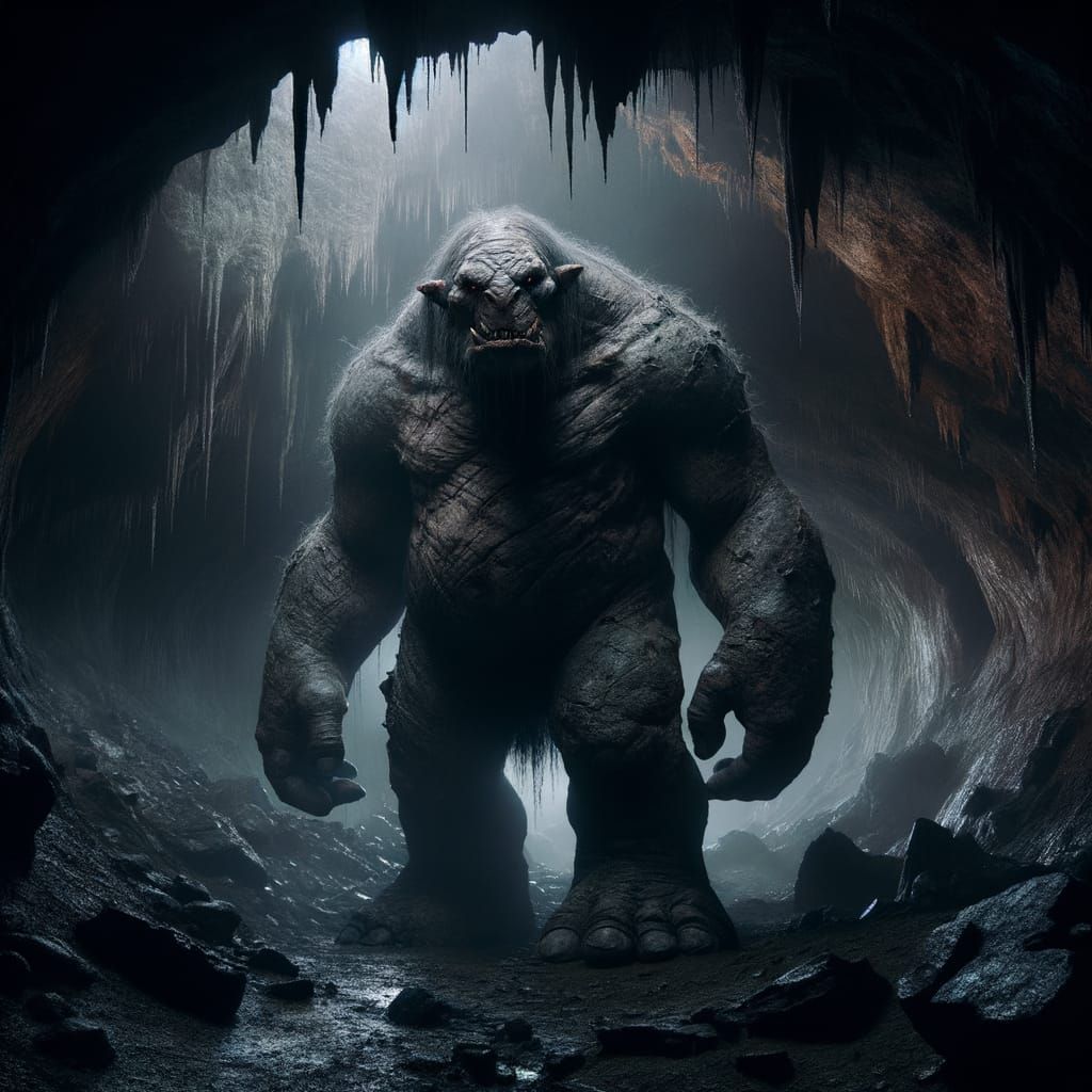 Intimidating Stone Troll in Dark Cave