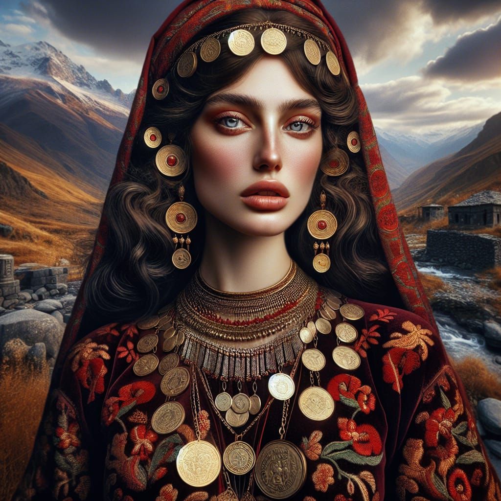 Armenian Woman as Anahit Goddess in Digital Painting