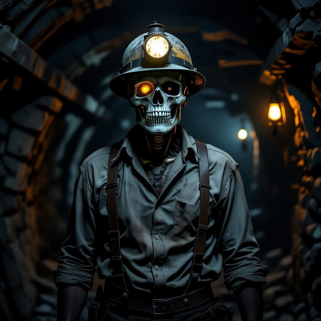 Ghostly Miner in Abandoned Mine Tunnel, Cinematic Horror