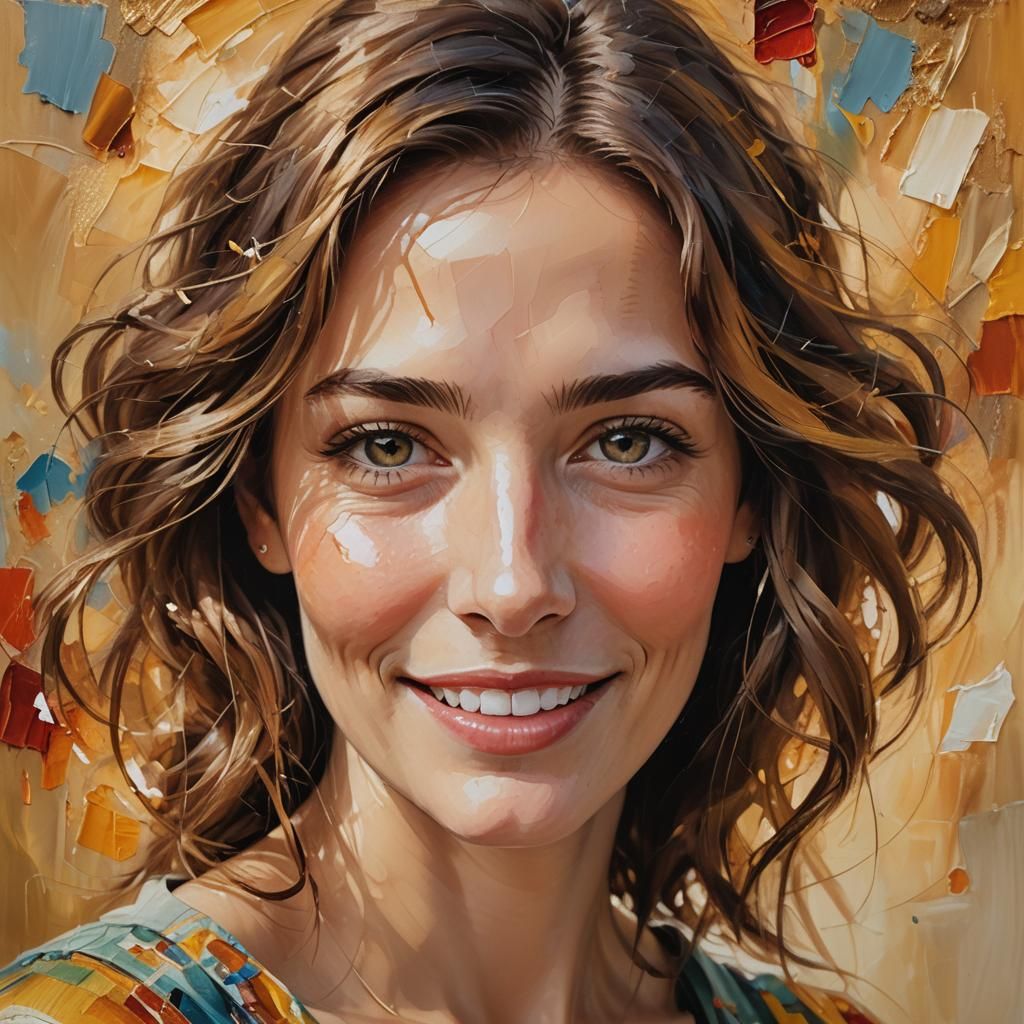 Captivating Portrait of Smiling Woman as Oil Painting
