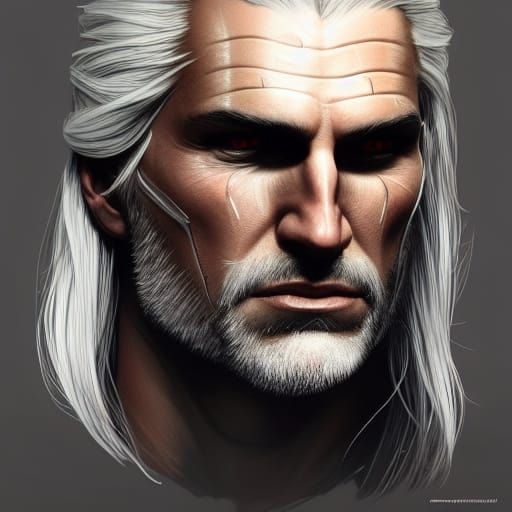 Geralt of Rivia Portrait in Digital Art Style