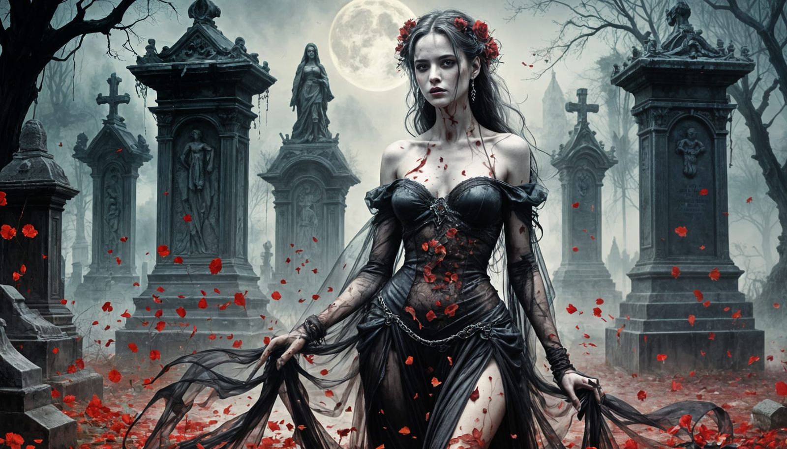 Dark Surreal Goddess in a Bloody Garden of Decay
