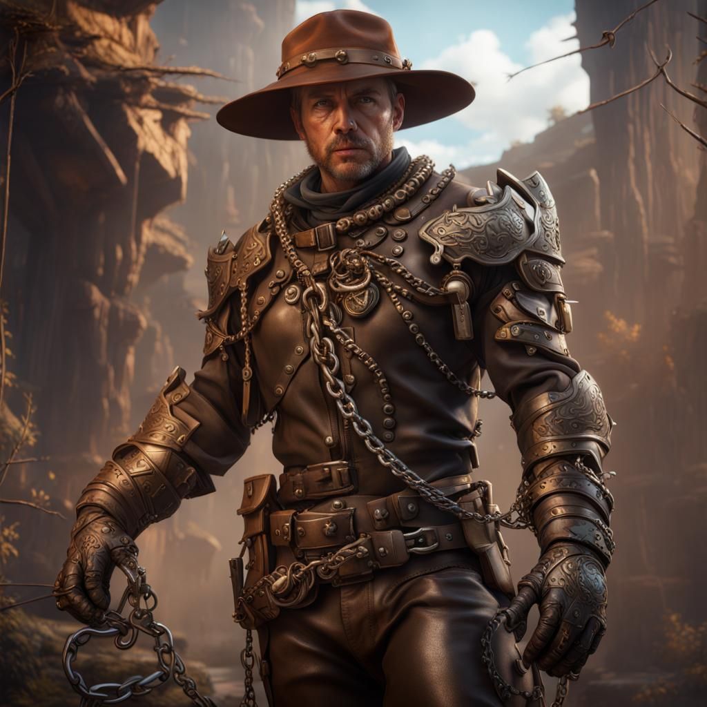 Armored Man Gripping Chains: Fantasy Concept Art