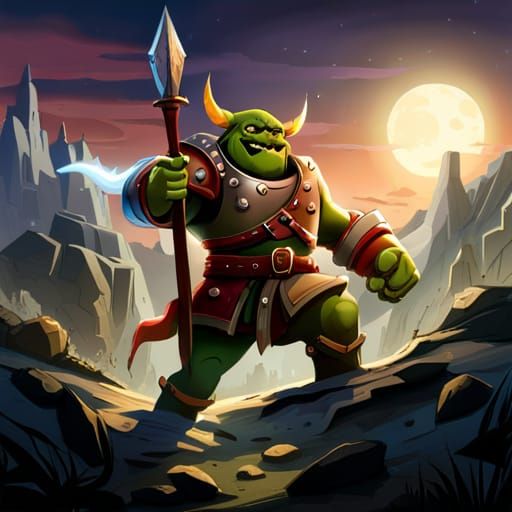 Goblin Knight Guarding a Cave Entrance