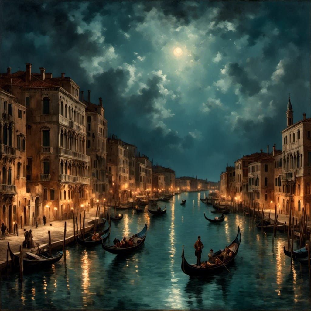 Moonlit Grand Canal in Venice with Vivid Colors