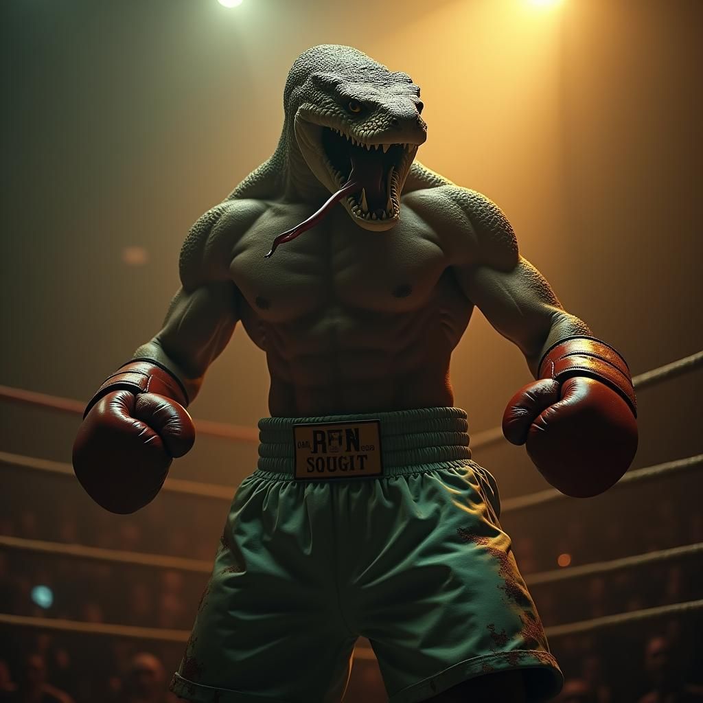 Cobra Hybrid Boxer in Dimly Lit Ring