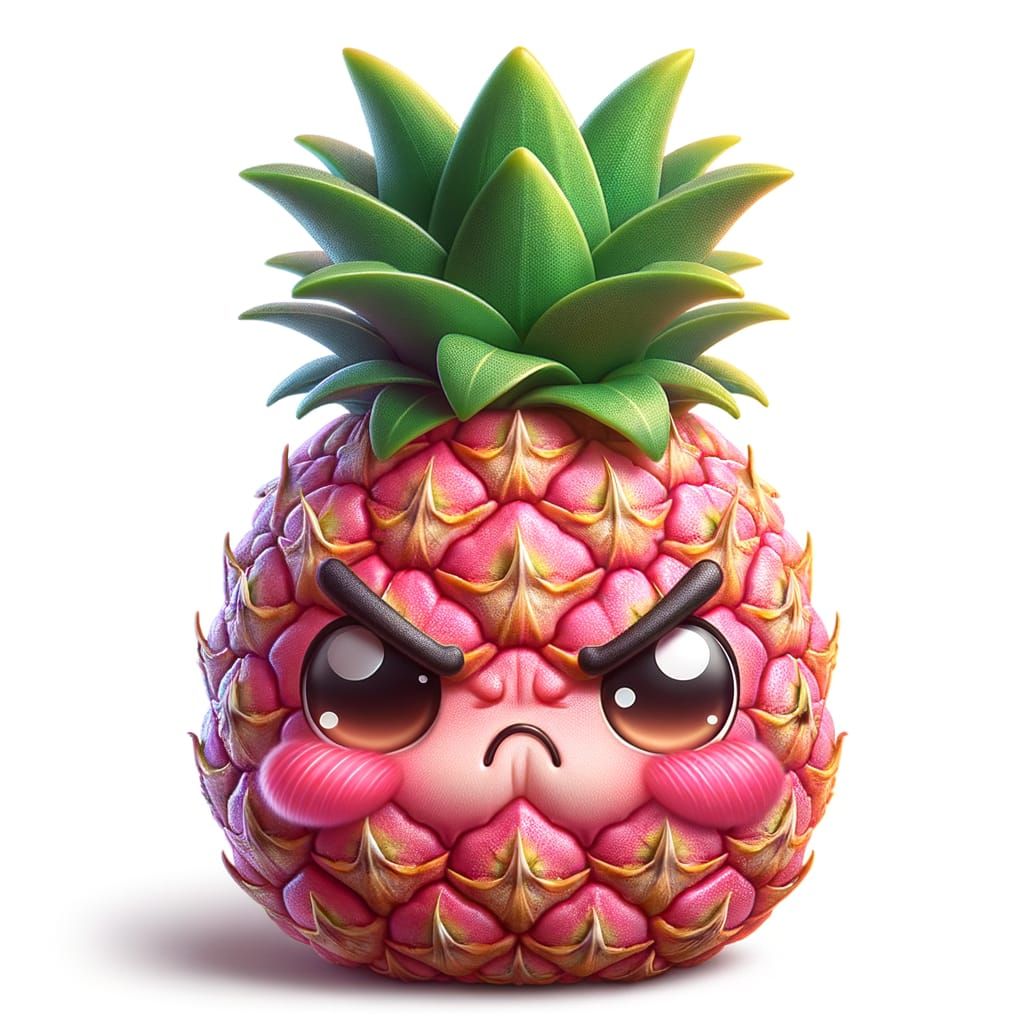 Hyper-Realistic Chibi Pineapple Expressing Anger