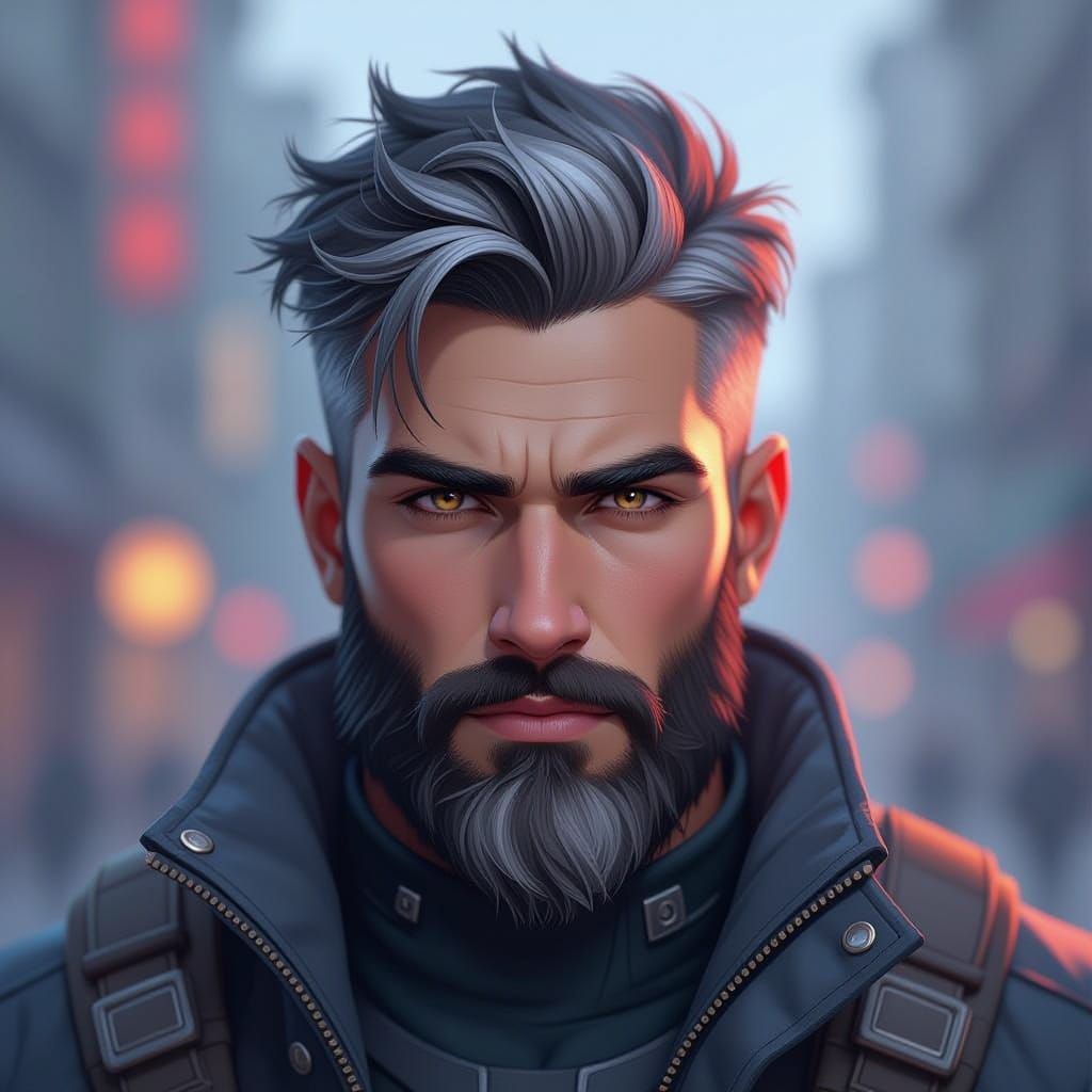 Masculine Man with Mesmerizing Eyes in Anime Outfit