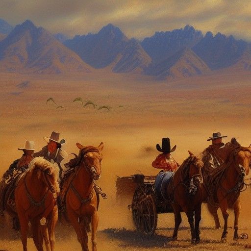Wild West Scene in Oil Painting Style