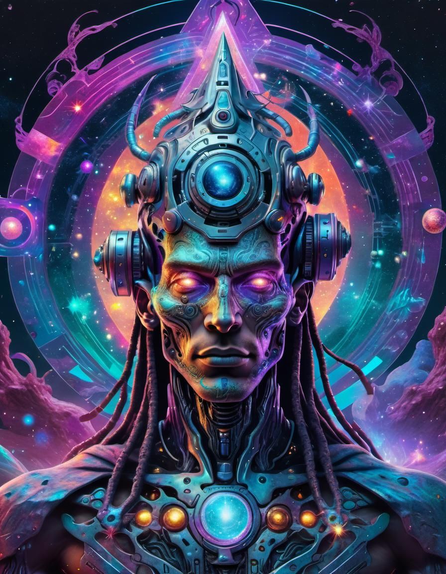 Astral Chaos Cyborg Wizard in Mixed Media Style