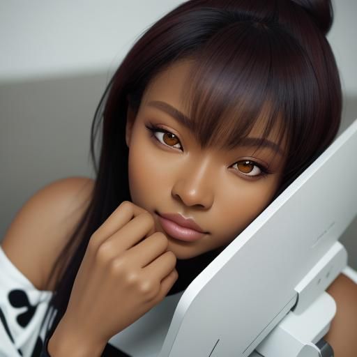 Woman Typing at Computer in Minimalist Photo