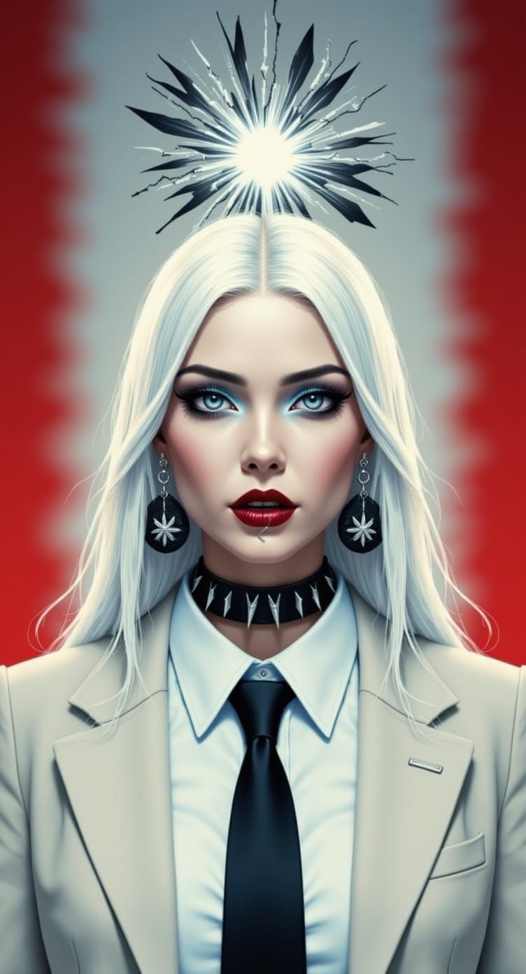 Gritty Close-Up of Woman with Shattered Glass Background