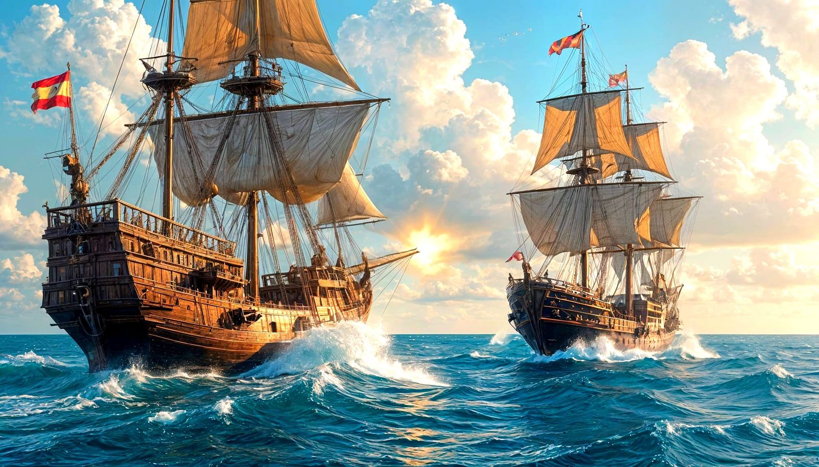 Spanish Galleon Engages French Galleon in Storm